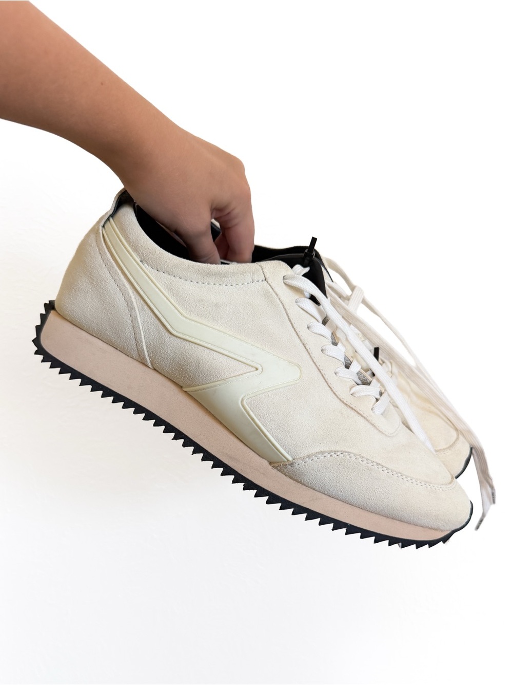 Mens Rag & Bone Retro Runner Suede Cream Sneakers